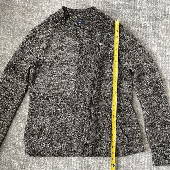 Gap Sweater Womens Medium Grey Brown Asymmetrical Zipper Cardigan Casual Knit - Picture 6 of 7